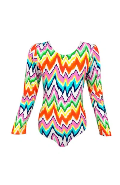 Nessi Byrd Kids' Multicolor Zig-zag Print Long Sleeve One-piece Rashguard Swimsuit, Little Kid-big K