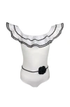 Nessi Byrd Kids' Off Shoulder Black Crochet Flower Belt One-piece Swimsuit
