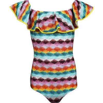 Nessi Byrd Kids' Off-shoulder Ruffled One Piece Swimsuit In Multi