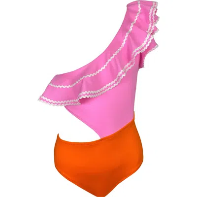 NESSI BYRD NESSI BYRD KIDS' ONE SHOULDER CUT-OUT RUFFLE ONE-PIECE SWIMSUIT
