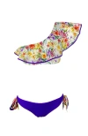 Nessi Byrd Kids' One Shoulder Floral Print Ruffle Two-piece Swimsuit