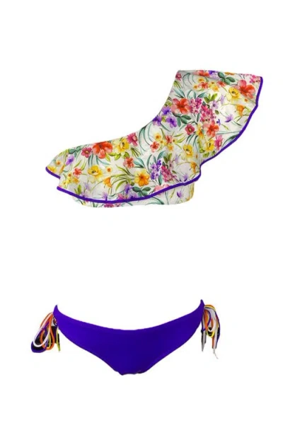 Nessi Byrd Kids' One Shoulder Floral Print Ruffle Two-piece Swimsuit In Multi
