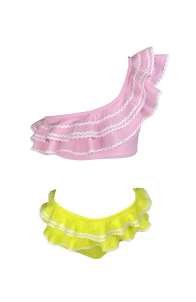 Nessi Byrd Kids' One Shoulder Multi-layered Ruffle Two-piece Swimsuit