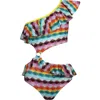 Nessi Byrd Kids'  One-shoulder Ruffle & Cut-out One Piece Swimsuit In Multi