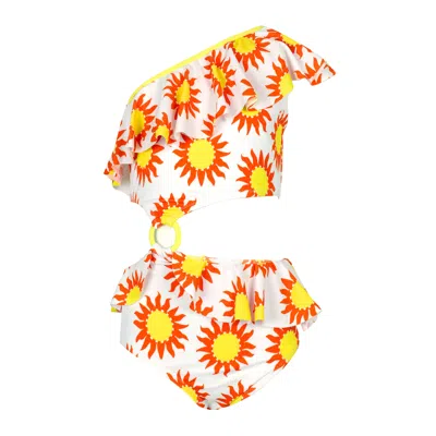 Nessi Byrd Kids One Shoulder Swimsuit In Sunflower Print In Multi