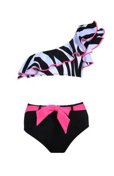 Nessi Byrd Kids' One Shoulder Zebra Print Two Piece Bikini In Multi