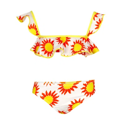 Nessi Byrd Kids Ruffle Bikini In Red/yellow Floral Print In Multi