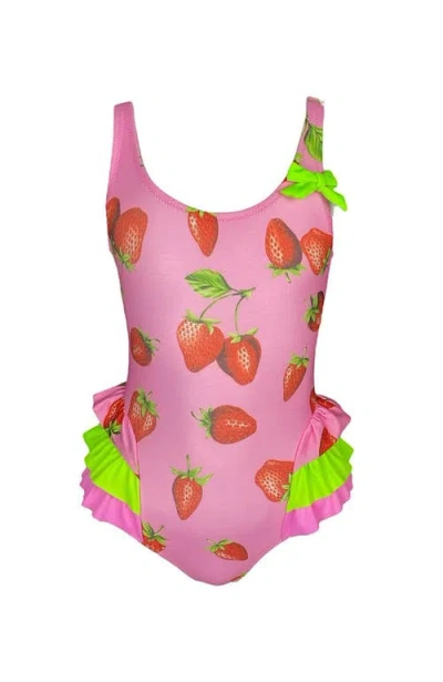 Nessi Byrd Kids' Strawberry Print Ruffle One-piece Swimsuit