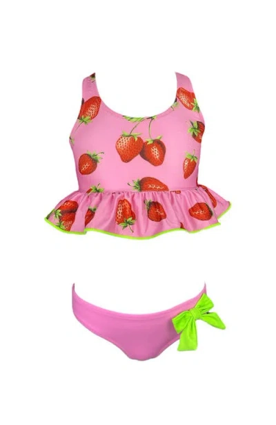 Nessi Byrd Kids' Strawberry Print Ruffle Two-piece Swimsuit