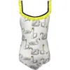 Nessi Byrd Kids' Swan Print Ruffle One-piece Swimsuit