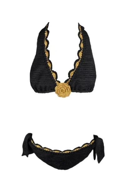 NESSI BYRD NESSI BYRD KIDS' TRIANGLE HAND-CROCHET FLOWER DETAIL TWO-PIECE SWIMSUIT