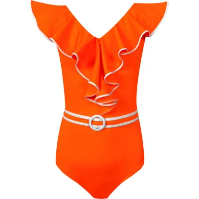 Nessi Byrd Kids' Vibrant Orange Ruffle One-piece Swimsuit