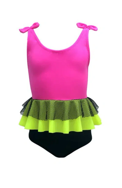 Nessi Byrd Layered Mesh Tutu With Tie Shoulders One-piece Swimsuit, Toddler, Little Kid & Big Kid In Pink