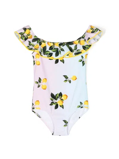 Nessi Byrd Kids' Lemon-print Swimsuit In Multicolour