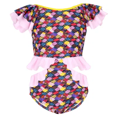 Nessi Byrd Kids' Multi Color Ruffle Swimsuit For Girls In Blue
