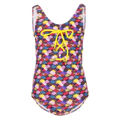 Nessi Byrd Kids' Multi Coloured Knitted Swimsuit For Girls In Purple