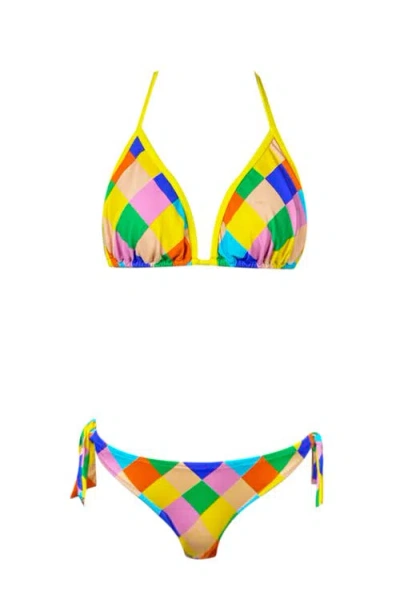 Nessi Byrd Multicolor Checkered Print Two Piece Bikini, Big Kid