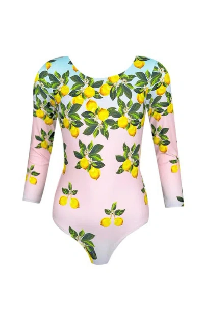 Nessi Byrd Multicolor Lemon Print Long Sleeve One-piece Rashguard Swimsuit, Little Kid-big Kid