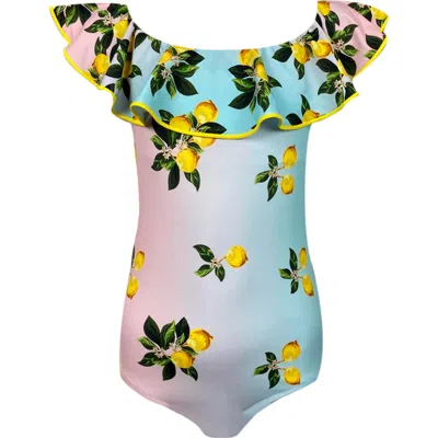 Nessi Byrd Off Shoulder Multicolor Lemon Print  One-piece Swimsuit, Little Kid-big Kid