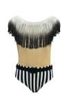 Nessi Byrd Ombré Fringe & Striped Illusion Belted One-piece Swimsuit, Toddler, Little Kid & Big Kid In Black