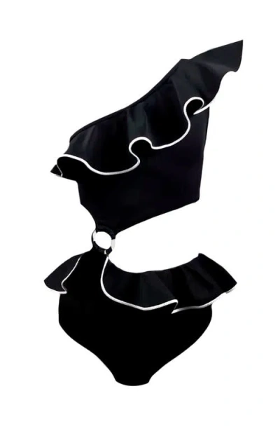 Nessi Byrd One Shoulder Cut-out Design One Piece Swimsuit, Little Kid-big Kid In Black