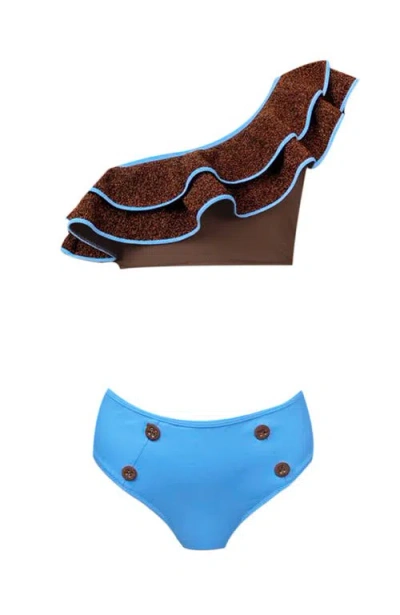 Nessi Byrd One Shoulder Multi-layered Glitter Ruffle Two Piece Bikini, Little Kid-big Kid