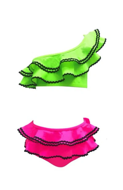Nessi Byrd One Shoulder Multi-layered Ruffle Multicolor Two-piece Bikini, Little Kid-big Kid