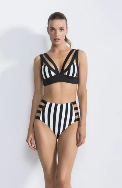 Nessi Byrd Piano Stripe Multi-strap High-waisted With Side Cutouts Bikini Set