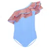 Nessi Byrd Ruffle One Shoulder Swimsuit For Girls In Blue