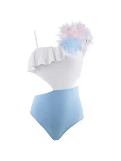 Nessi Byrd Kids' Ruffled-detail Swimsuit In Blue