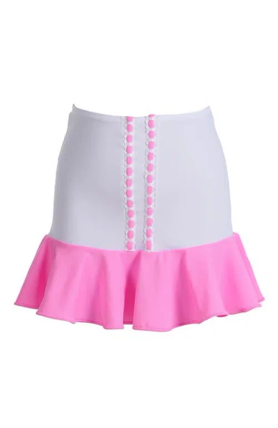 Nessi Byrd Kids'  Ruffled Hem Decorative Embroidery Beach Cover-up Skirt In White