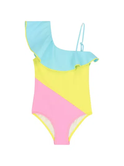 Nessi Byrd Kids' Ruffled One-shoulder Swimsuit In Yellow