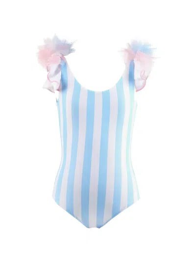 Nessi Byrd Kids' Ruffled Striped Swimwear In Multi