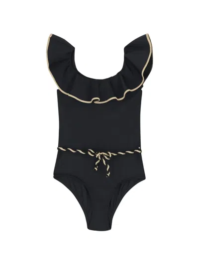 Nessi Byrd Kids' Ruffled Swimsuit In Black
