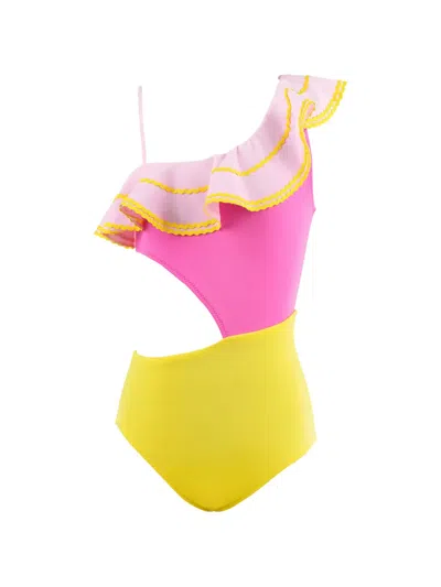 Nessi Byrd Kids' Ruffled Swimsuit In Pink