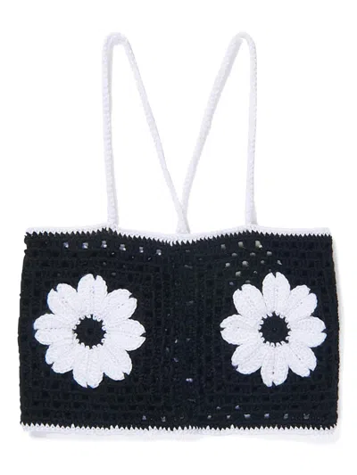 Nessi Byrd Kids' Sequin-detail Crochet Cropped Top In Schwarz