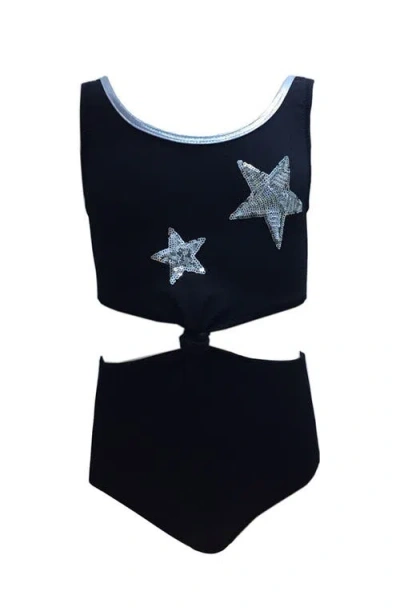 Nessi Byrd Kids'  Sequin Star Knot-front Cutout One-piece Swimsuit, In Black