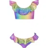 Nessi Byrd Shimmering Shell-patterned Ruffled Boat Neck Two Piece Bikini, Little Kid In Multi