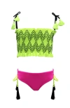 Nessi Byrd Stitch Shirred Bandeau Tassel Strap Two Piece Bikini,toddler-little Kid & Big Kid In Green