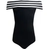 Nessi Byrd Striped Off-the-shoulder Ribbed One-piece Swimsuit, Little Kid-big Kid In Black