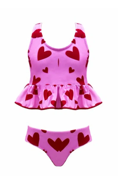 Nessi Byrd Sweetheart Print Peplum Two-piece Bikini, Little Kid-big Kid In Pink