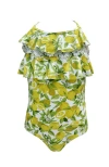 Nessi Byrd Tiered Lace  Lemon Print One Piece Swimsuit, Toddler, Little Kid & Big Kid In Yellow