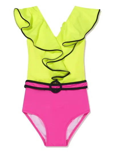 Nessi Byrd Kids' V-neck Belted Swimsuit In Green