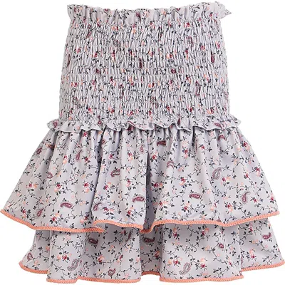 Nessi Byrd Kids'  Vintage Floral Print Double-layered Ruffled Cover-up Skirt In Gray