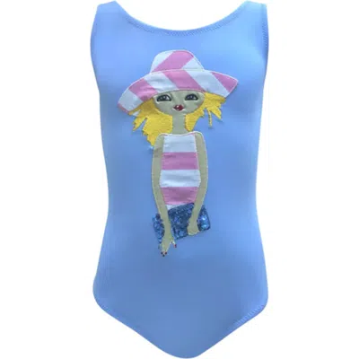 Nessi Byrd Whimsical Fashion Girl Appliqué One-piece Swimsuit, Toddler, Little Kid & Big Kid In Blue