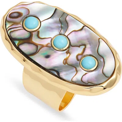Nest Jewelry Abalone Turquoise Studded Adjustable Ring In Gold