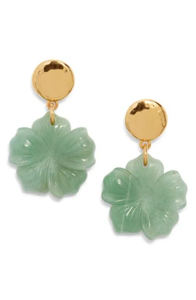 Nest Jewelry Aventurine Flower Drop Earrings In Gold