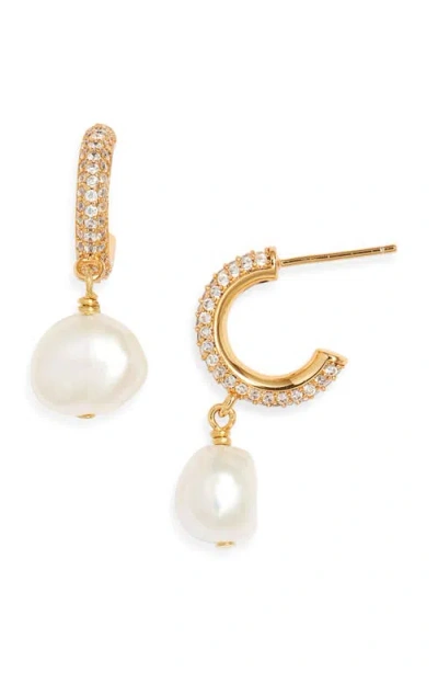 Nest Jewelry Cultured Pearl Drop Crystal Hoop Earrings In Brown