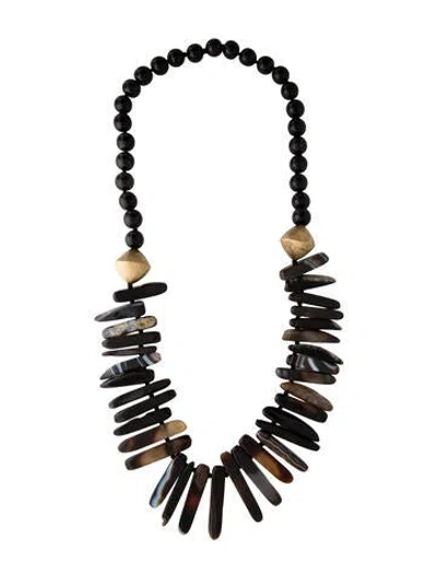 Pre-owned Nest Jewelry Horn & Multicolor Stone Beaded Necklace, 28" In Black/brown