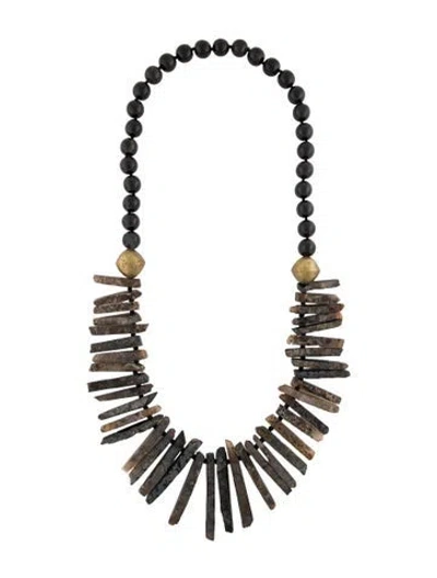 Pre-owned Nest Jewelry Horn & Stone Strand Collar Necklace, 31" In Multi